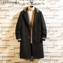 LIFENWENNA Striped Men's Trench Coat New Fashion Solid Mid-Long Trench Coat Men Casual Woolen Coats Male M-5XL 2024 - buy cheap