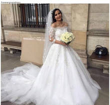 Vestido de novia de corte A con hombros descubiertos, romántico, con apliques de encaje, Media manga, largo, talla grande, hecho A medida, novedad de primavera 2024 - compra barato