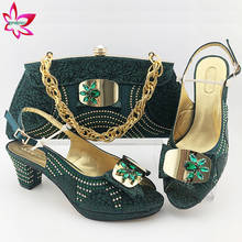 Latest ItalianShoes and Bags Set Dark Green African Shoes and Matching Bags Italian Women Rhinestone Wedding Shoes 2024 - buy cheap