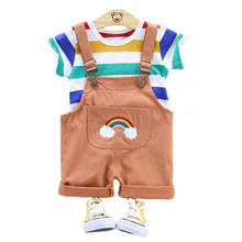 New Children's clothing suit for Boys and girls sets Kids Summer Short-sleeve stripe T-shirt + Overalls Two-piece baby set 0-4Y 2024 - buy cheap