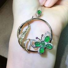 Natural green Emerald pendant S925 silver Natural gemstone Pendant Necklace Luxurious big round Butterfly women party jewelry 2024 - buy cheap