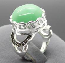 Fashion jewelry Free Shipping NATURAL GREEN JADES SILVER RING FASHION JEWEL SIZE 7 8 9 10 2024 - buy cheap