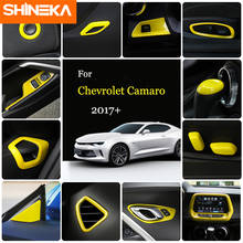 Shineka acessórios de proteção para chevrolet camaro, adesivos de decoração interna amarela para chevrolet camaro 2017 + estilo de carro 2024 - compre barato