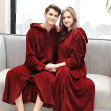 Men Women Winter Hooded Extra Long Thick Flannel Warm Bath Robes Luxury Soft Thermal Bathrobe Dressing Gown Male Robe 2024 - buy cheap