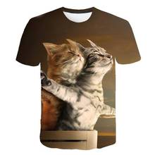 Новинка 2021, Спортивная крутая футболка для мужчин и женщин, 3d Футболка с принтом двух кошек, с коротким рукавом, летняя стандартная футболка для мужчин 2024 - купить недорого