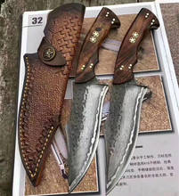 Cuchillo de Damasco hecho a mano para caza, herramienta de acampada al aire libre, 60Hrc, cuchillo de hoja recta con patrón de acero y mango de hierro para el desierto 2024 - compra barato
