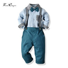 Conjunto moda primavera 2016 roupas infantis bebê menino conjunto de manga comprida xadrez camisas + suspensórios 2 peças 2024 - compre barato