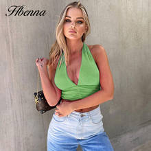 Hbenna Green Halter Crop Top Women Lace up V-Neck Sleeveless Sexy Corset Backless Slim Fashion Tank Top Women Summer Camisole 2024 - buy cheap