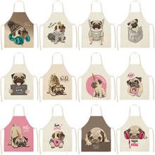 1PC Cute Dog Cotton Sleeveless Apron Linen Printed Kitchen Aprons Women Home Cooking Baking Waist Bib Pinafore WQCN39 2024 - buy cheap