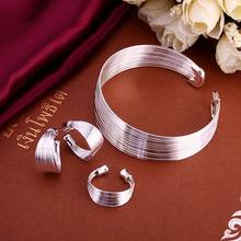 New Fashion 925 Silver Jewelry Sets Simple Multi Line Open Bangle Rings Earring Fit For Women Wedding Jewelry 2024 - buy cheap