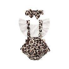 Para recién nacidos, niños, bebés niñas ropa de bebé de manga Puff mono leopardo traje de Sun de diadema trajes conjunto verano Casual ropa de bebé 2024 - compra barato