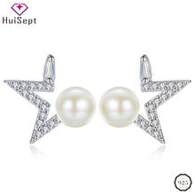 HuiSept-pendientes de perlas de moda, joyería de plata 925, estrella de cinco puntas, piedras preciosas de circonita, pendientes de tuerca para mujer, regalos de fiesta de boda 2024 - compra barato