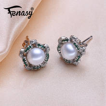 FENASY 925 Sterling Silver Natural Freshwater Pearl Earrings Green Crystal Boho Stud Earrings For Women Emerald Wedding Jewelry 2024 - buy cheap