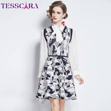 TESSCARA Women Autumn Elegant Sweater Dress Suit Set High Quality Preppy Style Party Robe Femme Vintage Bow Designer Vestidos 2024 - buy cheap