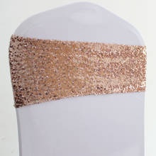 50pcs Rose Gold Silver Spandex Sequin Chair Sash Bands Elastic Lycra Glitter Chair Bow Ties Hotel Event Wedding Decoration 2024 - buy cheap