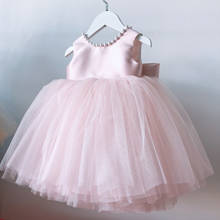 Infant Girl Clothes Pearls Bow Pink Tulle Newborn Baptism Dress Baby Girls Party Princess Christening 1 Year Birthday Outfits 2024 - buy cheap