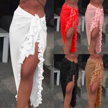 Vestido saída de praia transparente chiffon, saída de banho feminina preta e com babado 2024 - compre barato