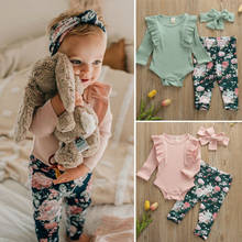 Conjunto de ropa para bebés recién nacidos y niñas de manga larga de primavera, mono, pantalones florales, ropa de 3 uds 2024 - compra barato