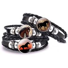 Brazalete de cuero negro con cabujón de cristal y foto de caballo, pulsera de cuerda con cabeza de caballo, joyería de Animal, regalo de Navidad, color rojo y marrón 2024 - compra barato