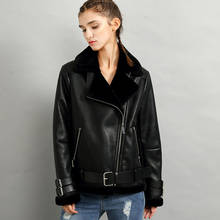 Biker Women Faux Fur Leather Coats Streetwear Thick Warm Flight Women Faux Sheepskin Leather Coats Winter Women Overcoats A309 2024 - buy cheap