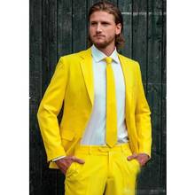 Custom Made Fashion Groom Tuxedos Yellow One Button Notch Lapel Men Suits Male Business Casual Solid Color(Jacket+Pants) 2024 - buy cheap