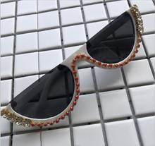 Handmade Rainbow Beads Diamond Women Sunglasses Half Frame Men Eyewear Creative Designer Sun Glasses UV400 Round Eyeglass Oculos 2024 - buy cheap