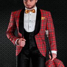 Scottish Plaid Groom Tuxedos for Wedding Prom Mens Suit Shawl Lapel Tailored Made Vest 3 Piece Set Jacket with Black Pants 2024 - buy cheap