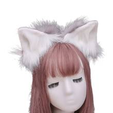 Contrast Color Faux Fur Wolf Ears Headband Simulation Fluffy Animal Hair Hoop 2024 - buy cheap