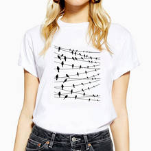 Camiseta feminina estampa divertida, quantos pássaros há! camisetas de verão de manga curta gola em o, 5 cores 2024 - compre barato