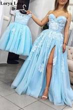 Light Blue Split Prom Dresses 2020 New Mother And Daughter Tulle Formal Party Evening Gowns Elegant Lace Applique Vestido Fiesta 2024 - buy cheap