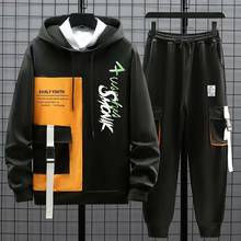 2021 conjuntos de moda masculina hip hop tendência pulôver hoodies + casual harajuku streetwear sweatpants primavera outono conjuntos de roupas masculinas 2024 - compre barato