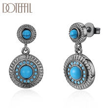 DOTEFFIL 925 Sterling Silver Turquoise Round Earring For Woman Fashion Wedding Engagement Party Gift Jewelry 2024 - buy cheap