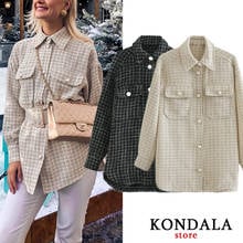 Women Jacket Za Plaid Print Office Lady Jacket Beige Long Sleeve Button Cotton Autumn Blazer Female Black Casual Mujer Tops 2024 - buy cheap