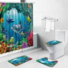 Cute Dolphin Print Shower Curtain Ocean Animal Sea Turtle Tropical Fish Bathroom Set Pedestal Rug Lid Toile Anti Slip Bath Mat 2024 - buy cheap