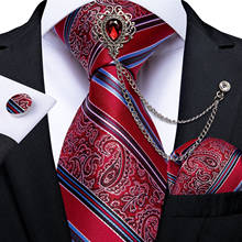 Модные Шелковые галстуки для мужчин Роскошная красная Брошь 100% шелк деловой свадебный галстук Карманный квадратный платок подарок для мужчин Прямая поставка DiBanGu 2024 - купить недорого