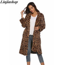 Elegant faux fur autumn winter leopard coat women 2019 warm zipper jacket plush overcoat casual plus size outerwear cardigans 2024 - buy cheap