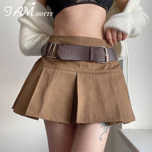 Com faixas marrom de cintura alta saia plissada feminina estilo coreano moda cinto punk streetwear tênis mini saias femininas iamhotty 2024 - compre barato