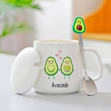 400ML Creative Avocado Mug with Cover Spoon Milk Breakfast Mug Cute Cartoon with Handle Ceramic Cup Office Water Cup 2024 - buy cheap