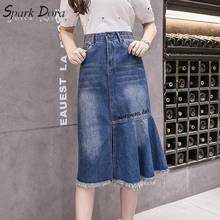 SparkDora New Patchwork Skirts Denim Womens Blue Summer Female Skirt Sexy Split Letter Embroidered Jeans Woman Skirts  2024 - buy cheap