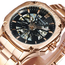Relógio mecânico automático winner para homens, relógio clássico de esqueleto com pulseira de aço inoxidável de marca de luxo 2024 - compre barato