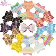 XIMA 12pcs/lot 3inch Rainbow Colors Glitter Hair Bow Hair Clip For Children Hairpins Colorful Bows Hairgrips Hair Accessories 2024 - buy cheap