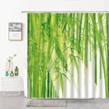 Cortina de chuveiro planta cenário natural impressão de bambu verde cortinas de chuveiro do banheiro cortina de poliéster decoração para casa com gancho 2024 - compre barato