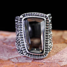Anillos de piedra negra Vintage para mujer, anillo grueso de dedo tallado étnico Chapado en plata, Steampunk, fiesta, regalo de joyería Retro 2024 - compra barato