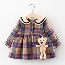 Платье для маленьких девочек; Осенне-зимняя одежда для маленьких девочек; Платье принцессы с расклешенными рукавами и принтом + сумка; Комплекты одежды для малышей 2024 - купить недорого