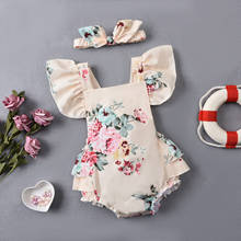 0-12M Baby Girls Bodysuit Infant Summer Sweet Style Creative Floral Printing Fly Sleeve Romper + Bow Headwear 2024 - buy cheap