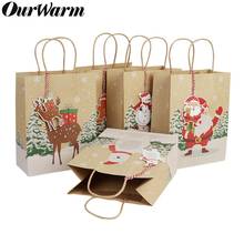 OurWarm 6Pcs Christmas Gift Bags Santa Sacks Kraft Paper Bag with Handle Kids Party Favors Box Christmas Decorations for Home 2024 - buy cheap