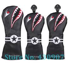 3pcs Black PU Leather with Shark Embroidery Golf Club Driver Fairway Wood FW Head Cover Golf #1 #3 #5 Wood Headcover 2024 - buy cheap