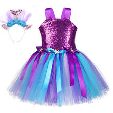 Purple Blue Sequins Mermaid Tutu Dress Starfish Girls Princess Dress Under The Sea Costume Kids Halloween Birthday Party Dress 2024 - buy cheap