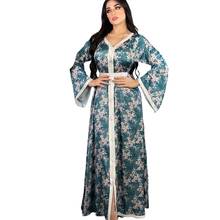 Muslim Dress Dubai Bayas For Women Fashion Ribbon Trim V Neck Robe Jalabiya Kaftan Turkey Caftan Marocain Indian Islam Vestidos 2024 - buy cheap