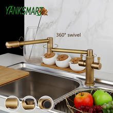 YANKSMART 360 Swivel  Folding Antique Brass Kitchen Sink Faucet Double Handle Deck Mounted Faucets Cold & Hot Mixer Water Tap 2024 - buy cheap